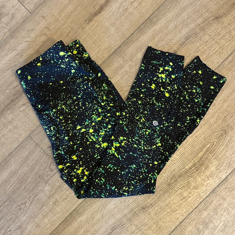 Lululemon Black and Green Splatter Leggings